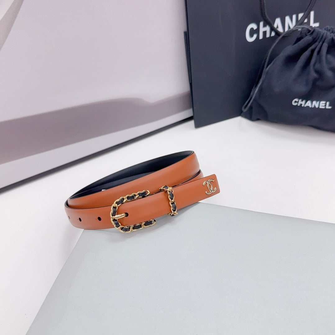 CC BELT 20 MM IN BRONZE BROWN MIX BLACK CALFSKIN GOLD HARDWARE