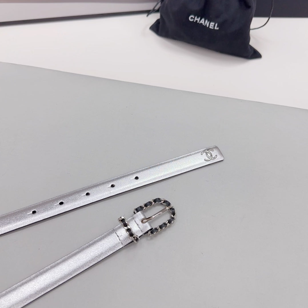 CC BELT 20 MM IN SILVER MIX BLACK CALFSKIN SILVER HARDWARE