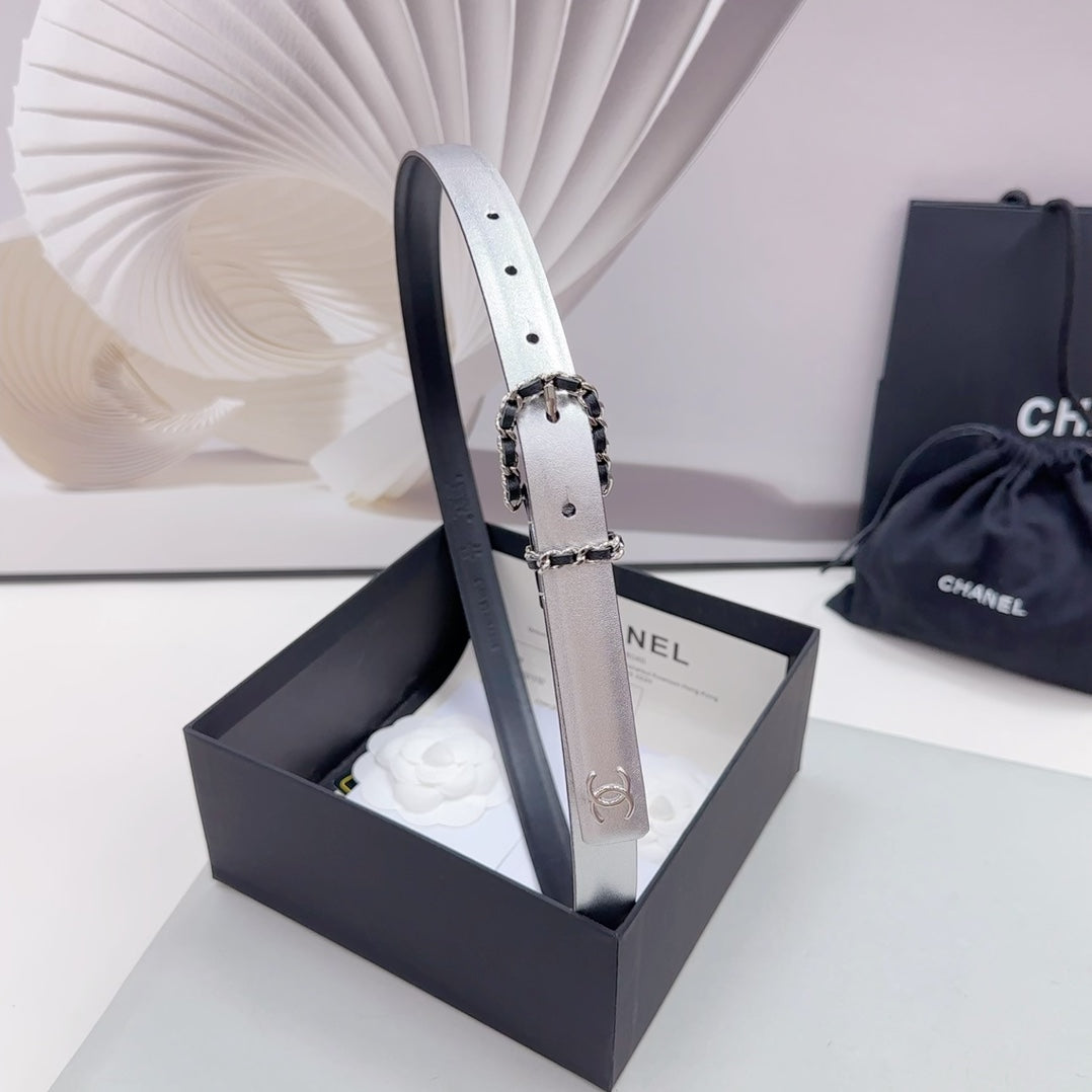 CC BELT 20 MM IN SILVER MIX BLACK CALFSKIN SILVER HARDWARE