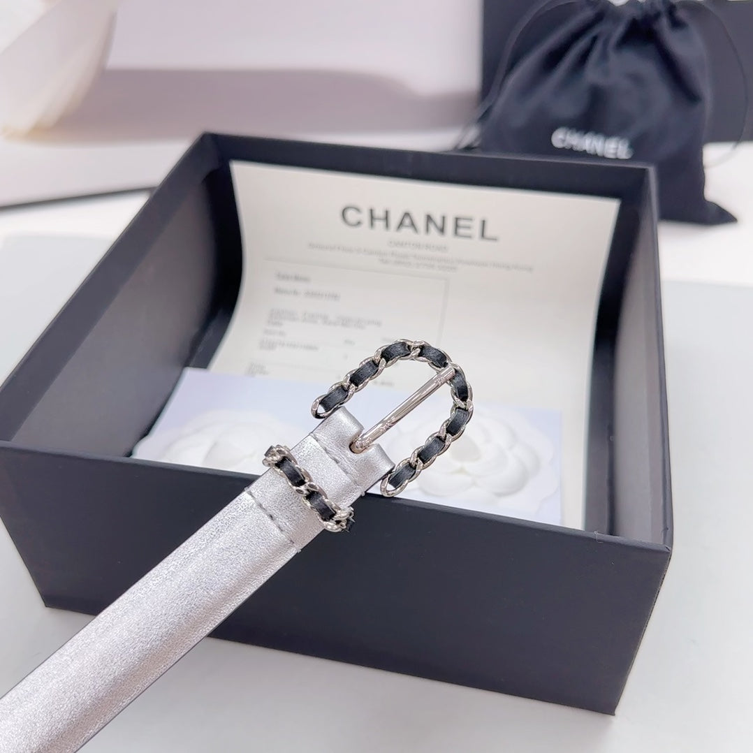 CC BELT 20 MM IN SILVER MIX BLACK CALFSKIN SILVER HARDWARE