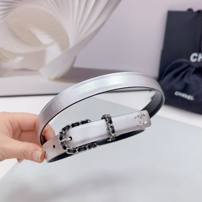 CC BELT 20 MM IN SILVER MIX BLACK CALFSKIN SILVER HARDWARE