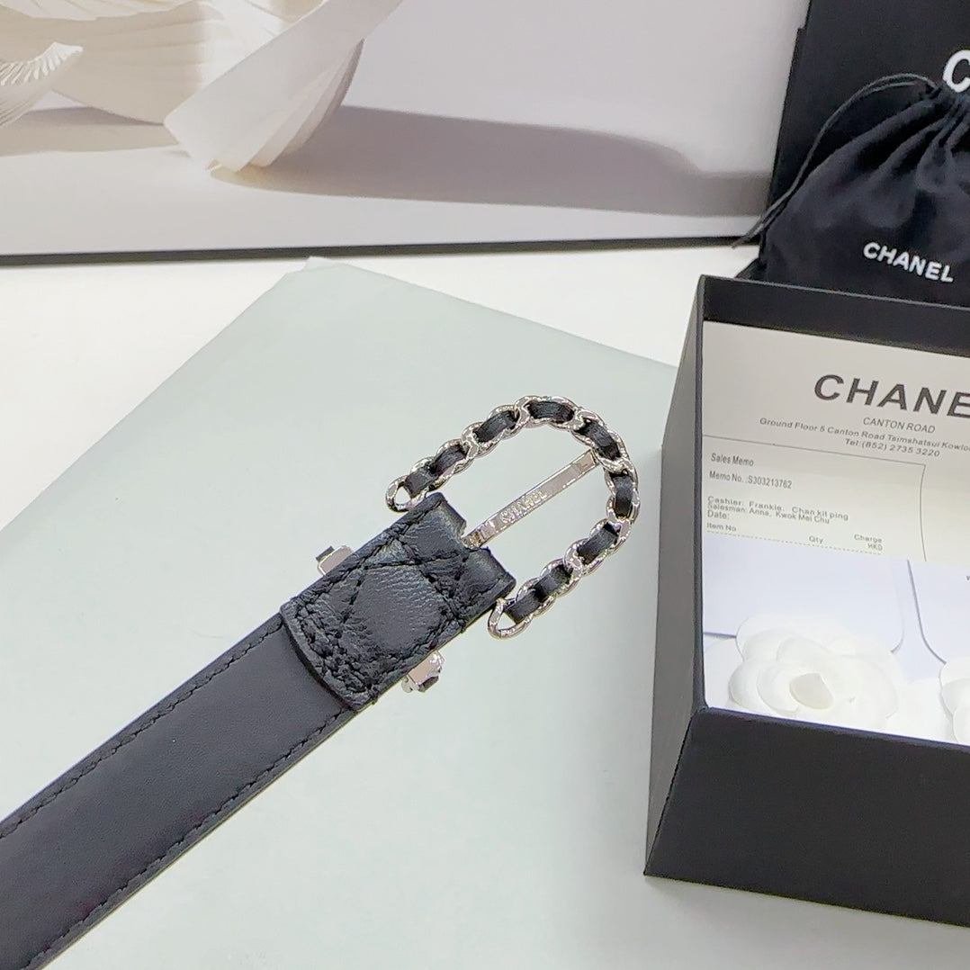 CC BELT 20 MM IN BLACK CALFSKIN SILVER HARDWARE