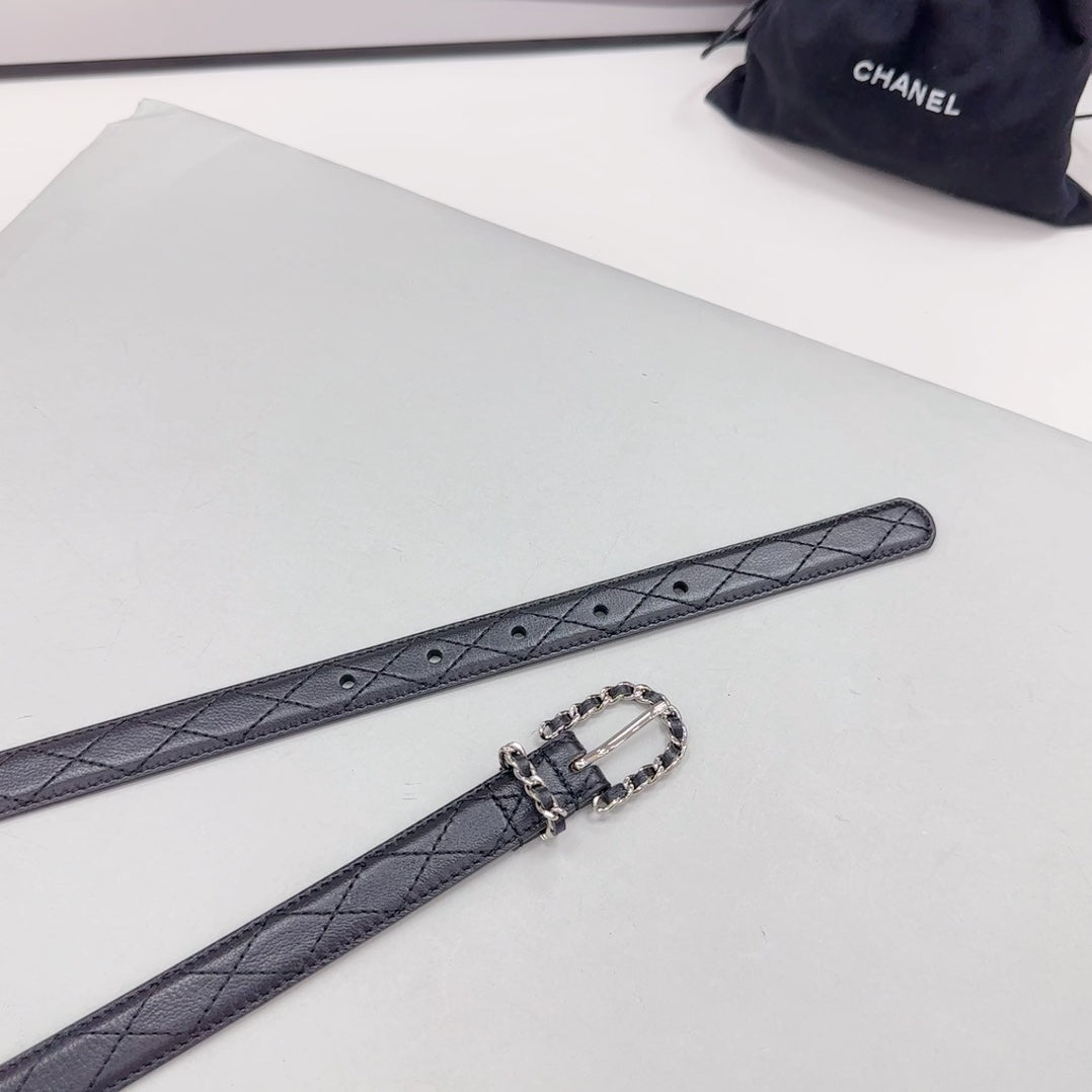 CC BELT 20 MM IN BLACK CALFSKIN SILVER HARDWARE