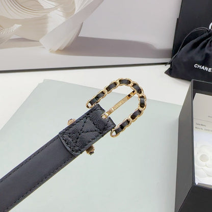 CC BELT 20 MM IN BLACK CALFSKIN GOLD HARDWARE