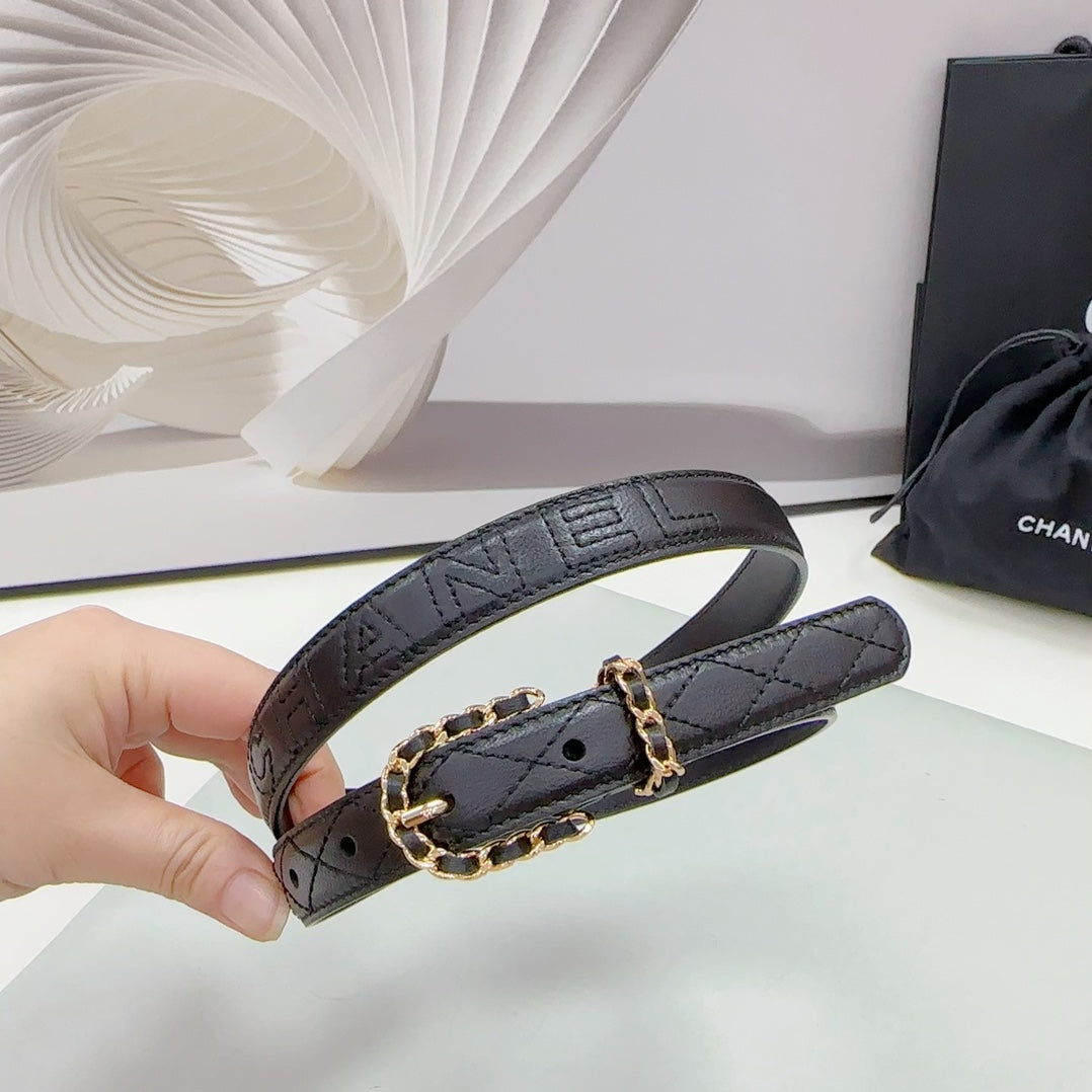 CC BELT 20 MM IN BLACK CALFSKIN GOLD HARDWARE