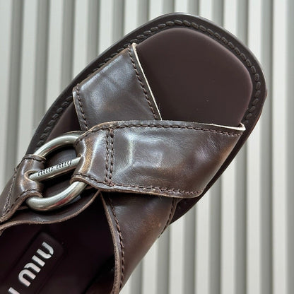 Sandals Chocolate Color Retro Sheepskin With Cross - Straps