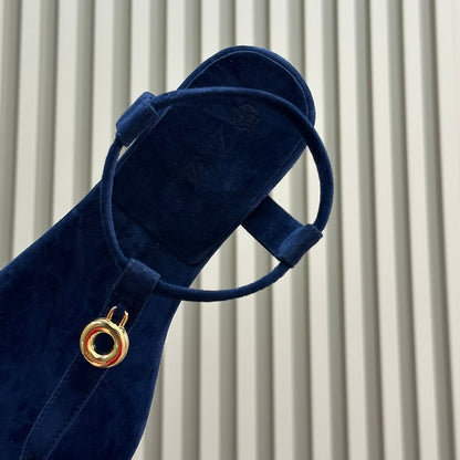 Loro Piana Navy Blue Mindil Sandal In Leather