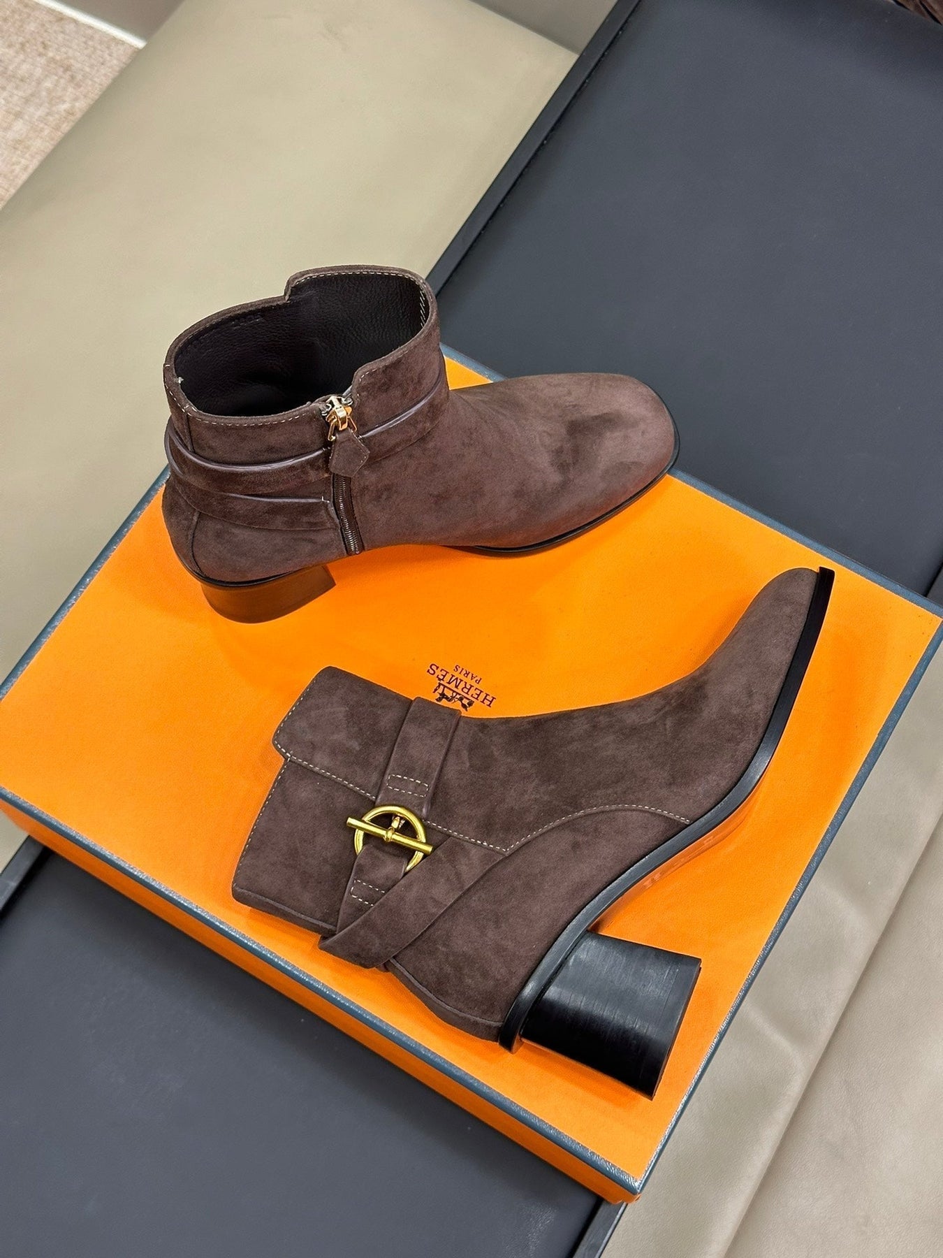 JILL 60 ANKLE BOOT IN BRUNETTE BROWN SUEDE