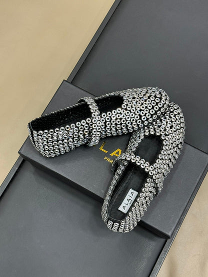 CRYSTAL-EMBELLISHED BALLERINA SHOES WHITE