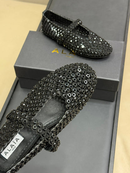 CRYSTAL-EMBELLISHED BALLERINA SHOES BLACK