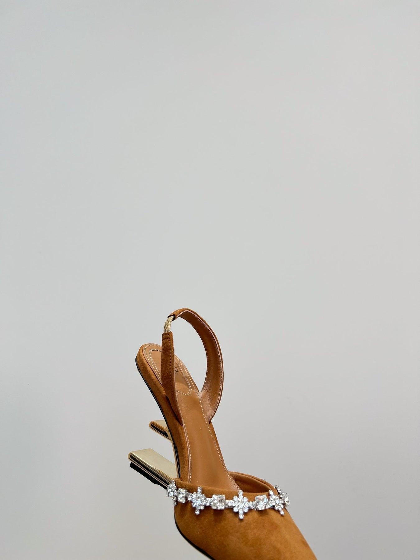 FENDI CRYSTAL HIGH-HEELED SLINGBACK 7 CM IN BRONZE BROWN SUEDE