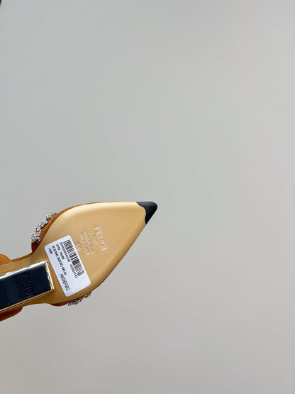 FENDI CRYSTAL HIGH-HEELED SLINGBACK 7 CM IN BRONZE BROWN SUEDE