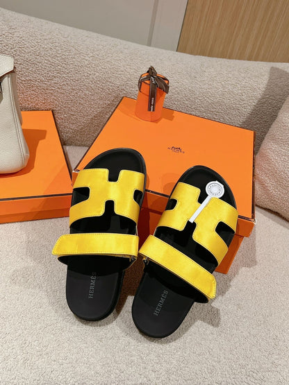 CHYPRE SANDAL BLACK MIX BRIGHT YELLOW CALFSKIN