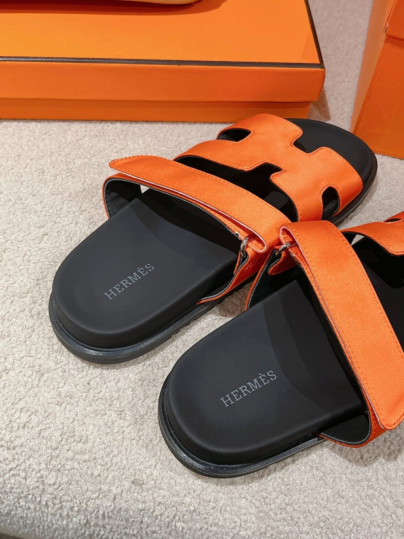 CHYPRE SANDAL BLACK MIX DARK ORANGE CALFSKIN