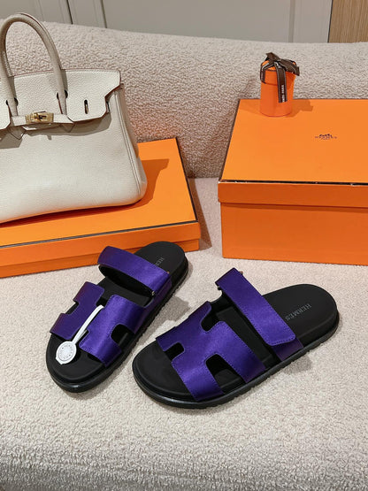 CHYPRE SANDAL BLACK MIX IMPERIAL BLUE CALFSKIN