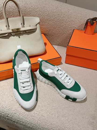 MAINLAND SNEAKER IN PALE GRAY SUEDE AND FOREST GREEN BREATHABLE MESH FABRIC