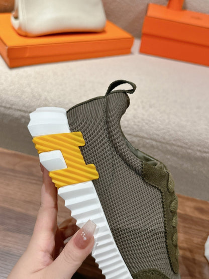 MAINLAND SNEAKER IN ARMY GREEN SUEDE AND BREATHABLE MESH FABRIC