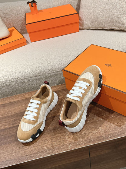 MAINLAND SNEAKER IN PEANUT BROWN SUEDE AND WHITE BREATHABLE MESH FABRIC
