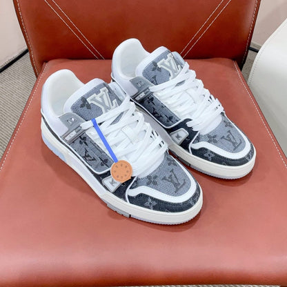 LV TRAINER SNEAKER IN DOVE GRAY MONOGRAM DENIM