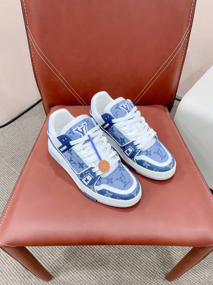 LV TRAINER SNEAKER IN CERULEAN BLUE MONOGRAM DENIM