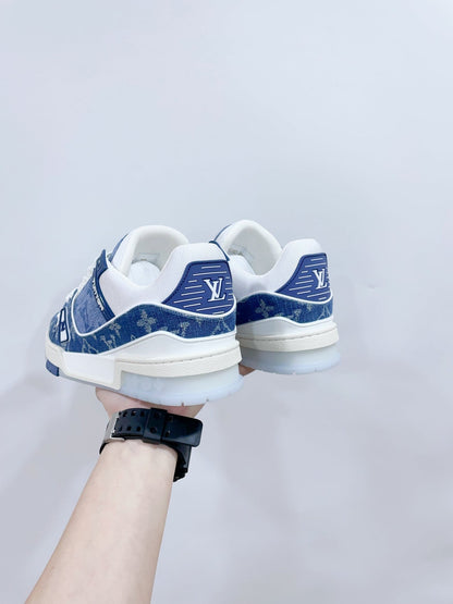 LV TRAINER SNEAKER IN CERULEAN BLUE MONOGRAM DENIM