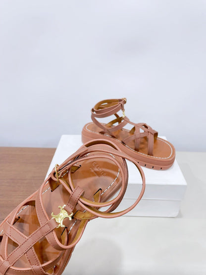 CLEA TRIOMPHE STRAPPY SANDAL IN BRONZE BROWN CALFSKIN