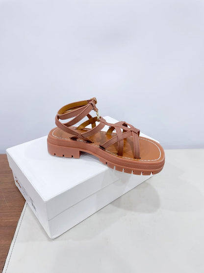 CLEA TRIOMPHE STRAPPY SANDAL IN BRONZE BROWN CALFSKIN