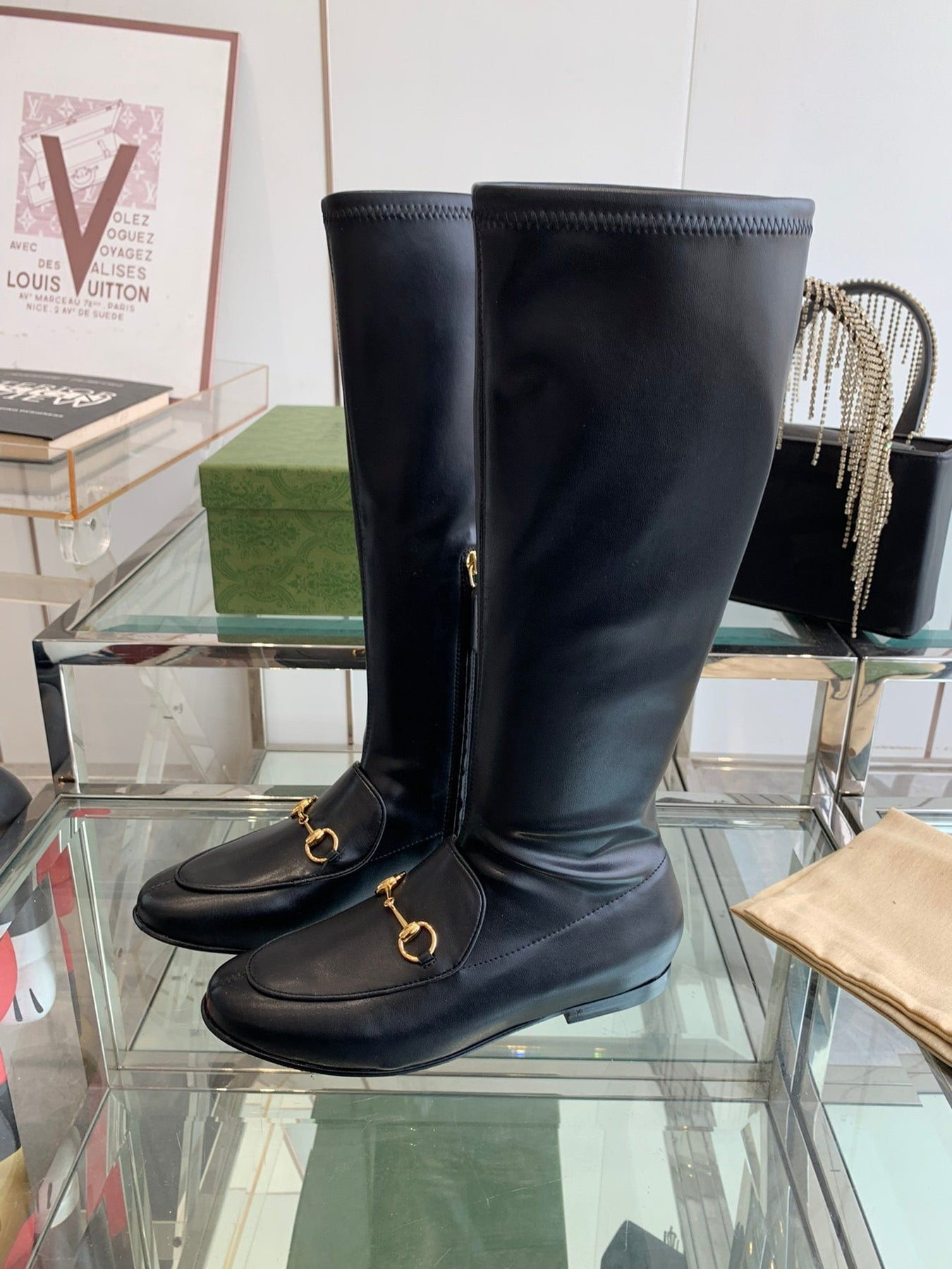 GG KNEE HIGH BOOTS WITH HORSEBIT IN BLACK CALFSKIN