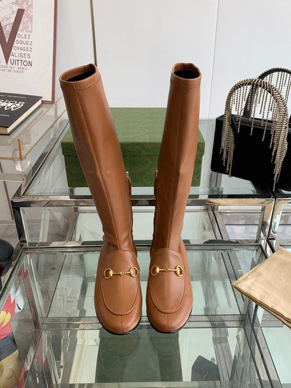 GG KNEE HIGH BOOTS WITH HORSEBIT IN CHOCOLATE BROWN CALFSKIN