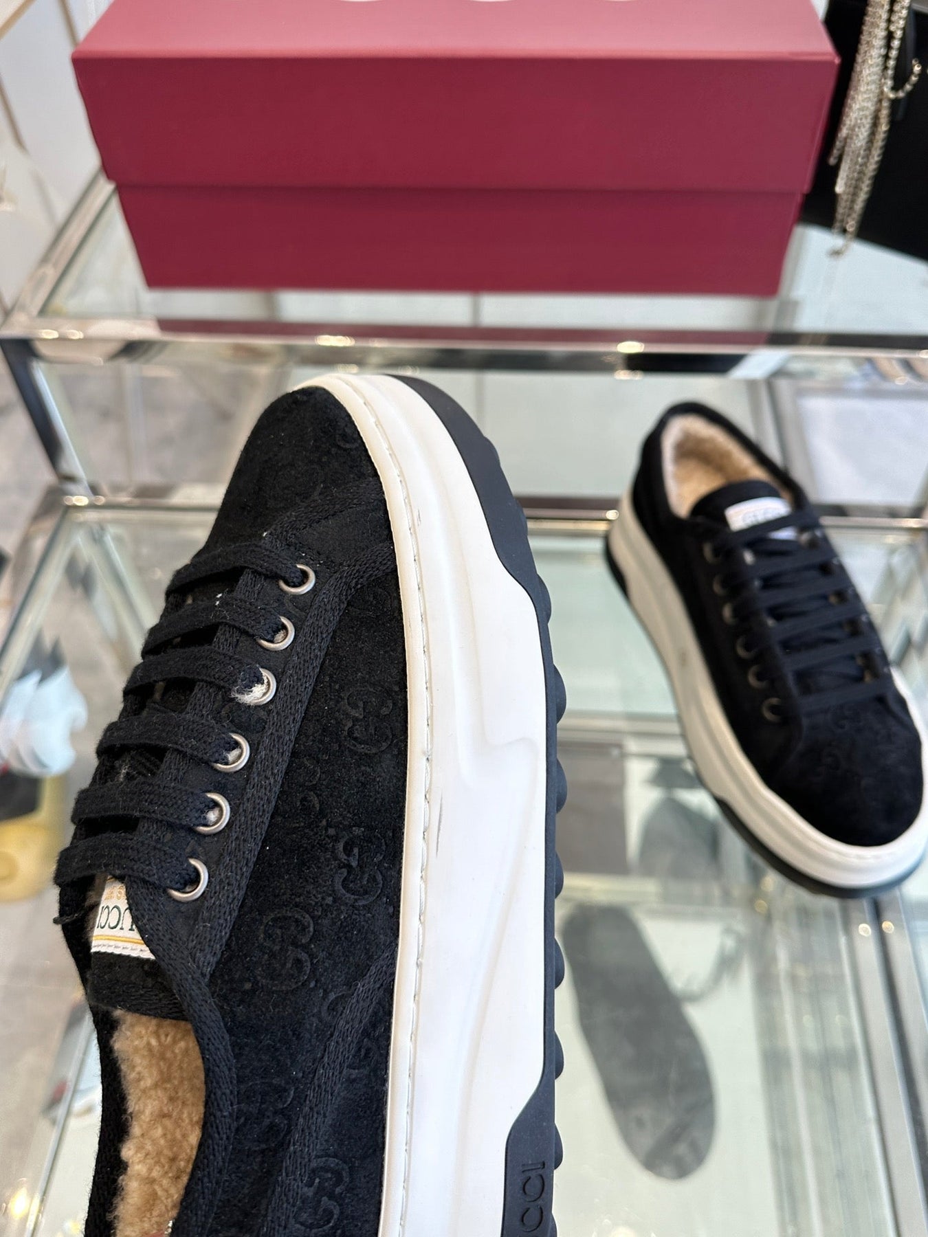 GG SNEAKER IN BLACK CANVAS WITH BEIGE FLEECE LINING