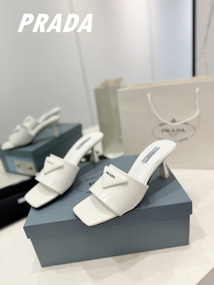 PRA BRUSHED LEATHER HEELED SLIDES WHITE