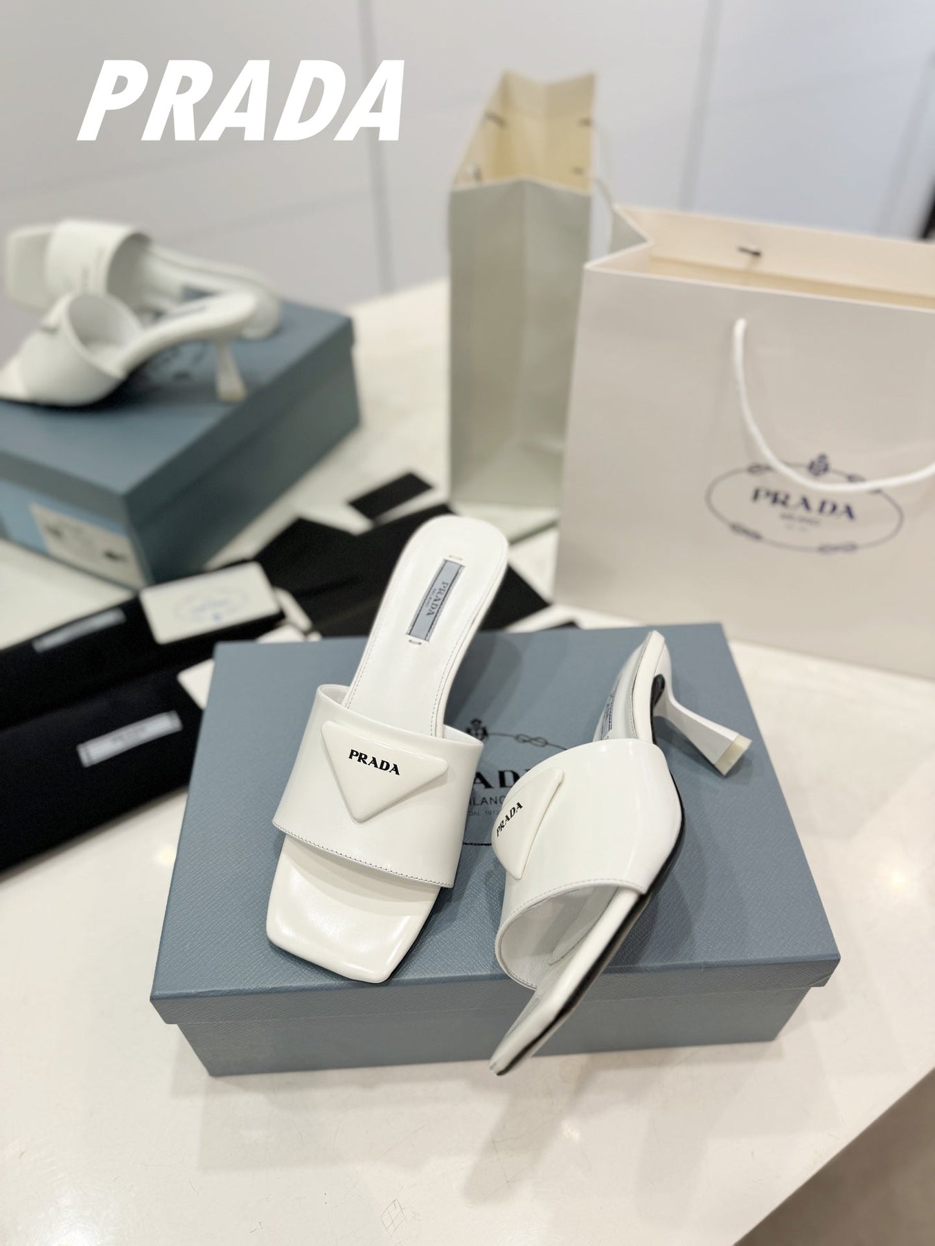 PRA BRUSHED LEATHER HEELED SLIDES WHITE