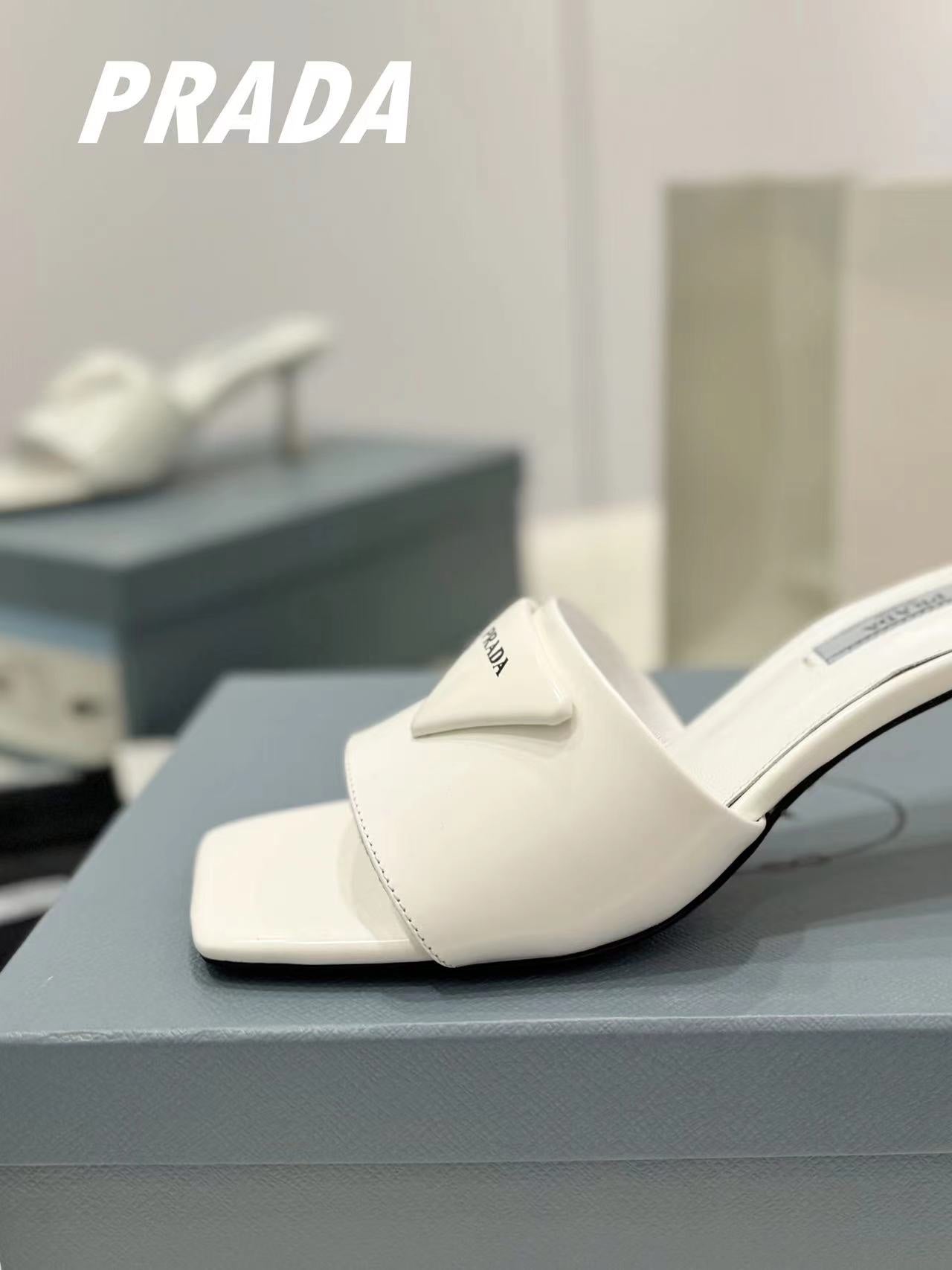 PRA BRUSHED LEATHER HEELED SLIDES WHITE