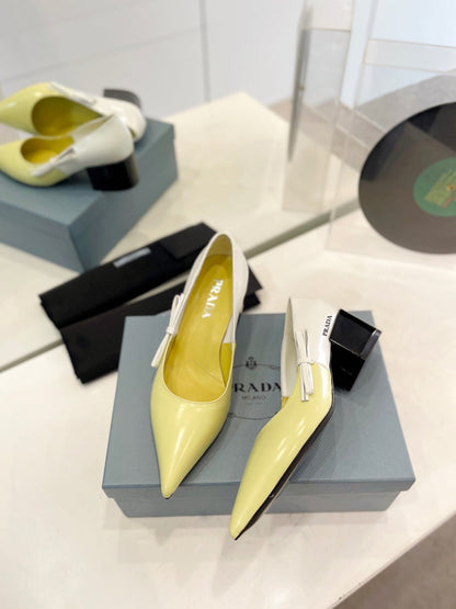 PRA BRUSHED PUMPS WHITE AND LEMON CALFSKIN