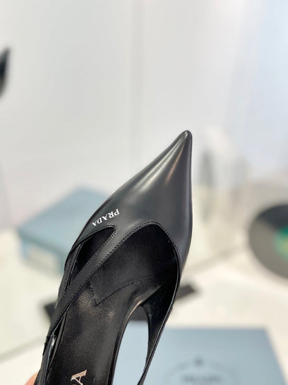 PRA STRAP CUT-OUT PUMPS BLACK CALFSKIN