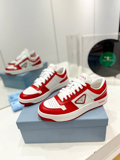 PRA DOWNTOWN PERFORATED SNEAKERS WHITE AND RED CALFSKIN