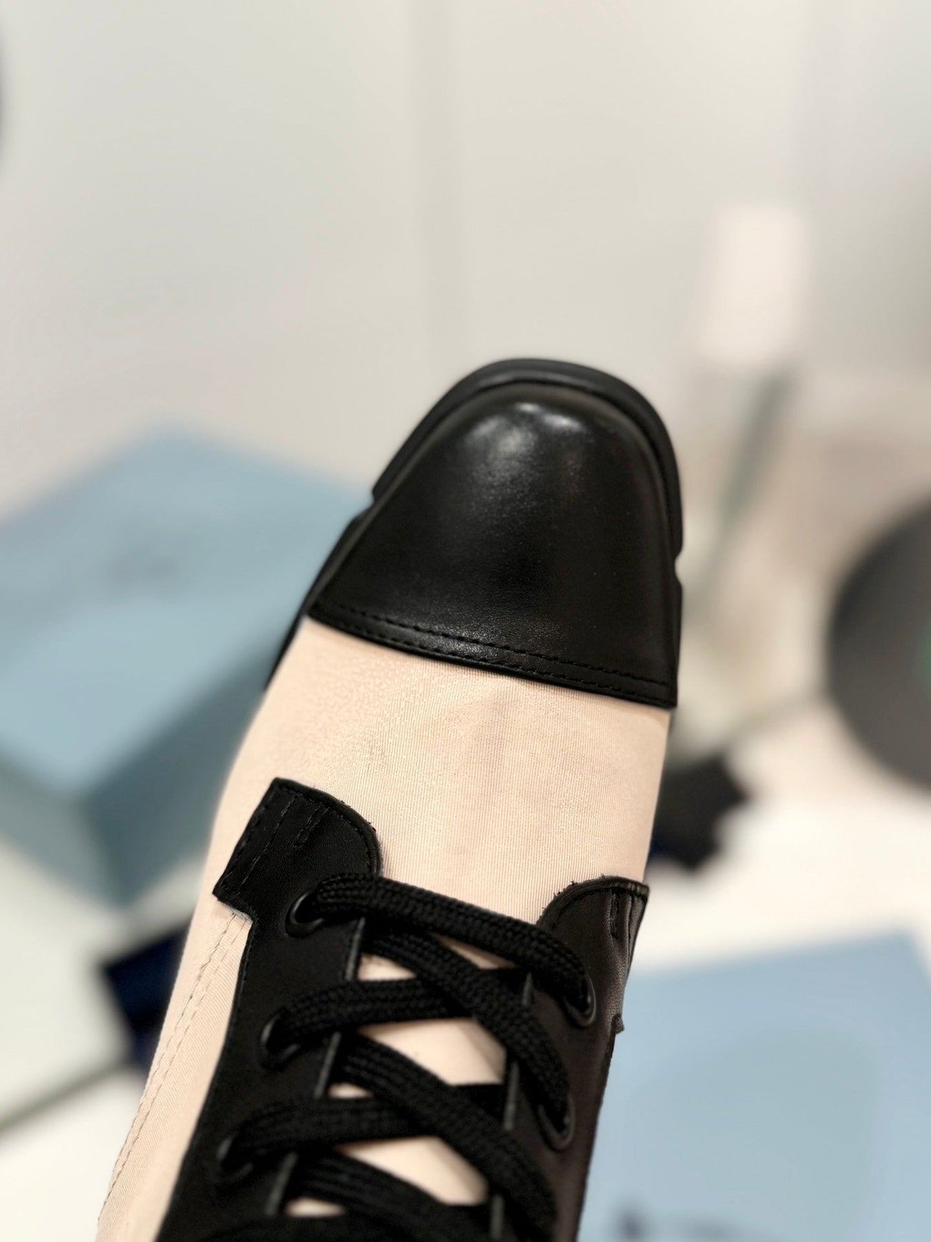 PRA RE-NYLON AND LEATHER BOOTIES PASTEL PINK