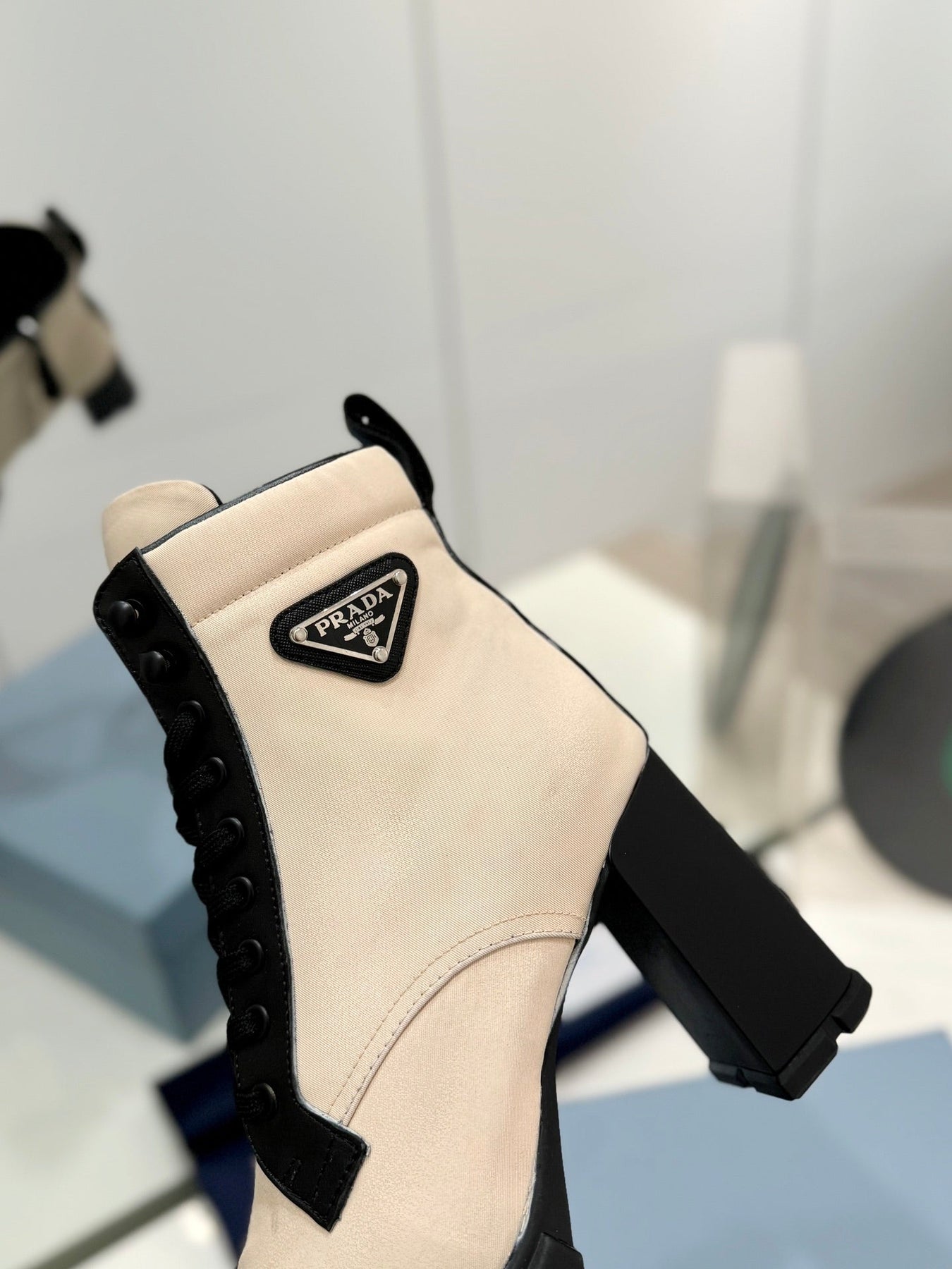 PRA RE-NYLON AND LEATHER BOOTIES PASTEL PINK