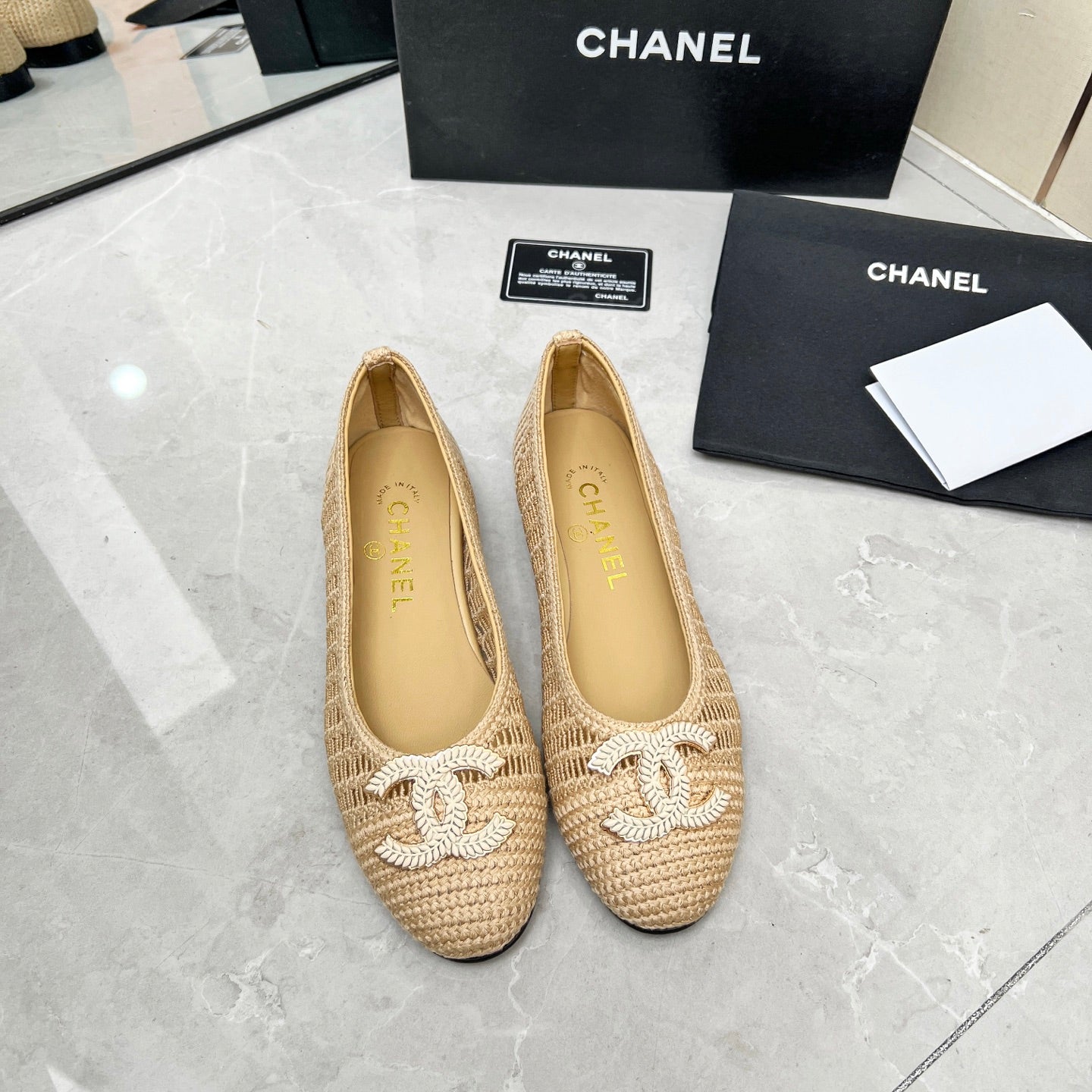 BALLET FLAT 10 MM IN BEIGE RAFFIA