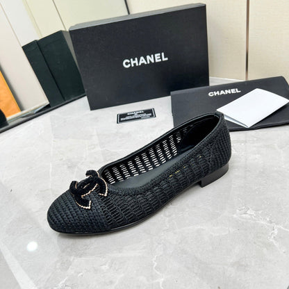 BALLET FLAT 10 MM IN BLACK RAFFIA