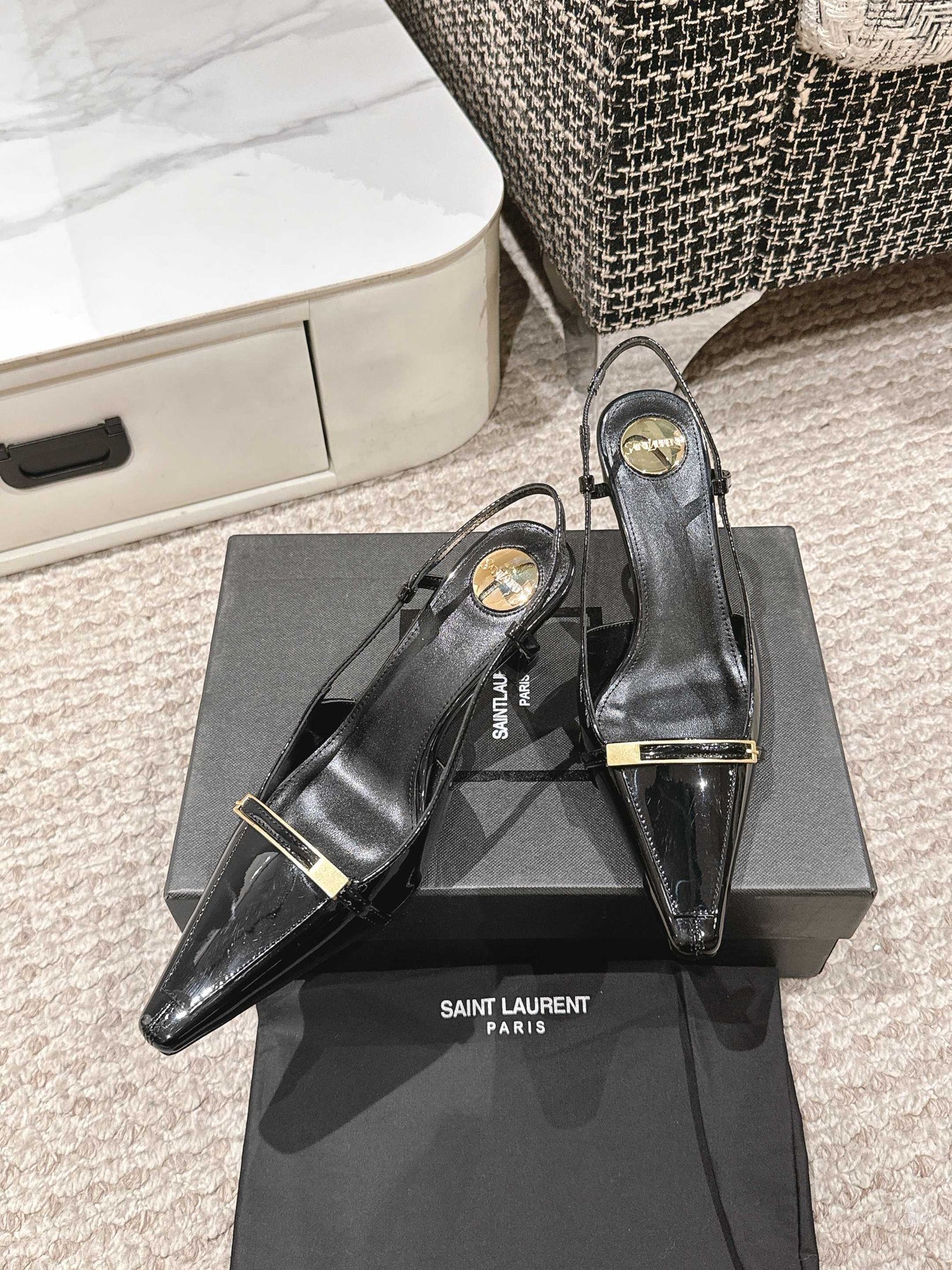 HIGH HEEL 7 CM SLINGBACK IN BLACK PATENT CALFSKIN