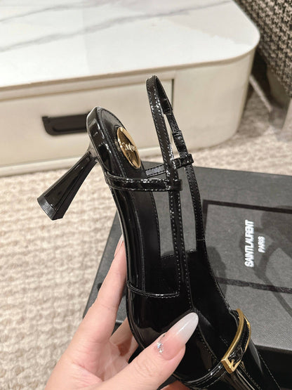 HIGH HEEL 7 CM SLINGBACK IN BLACK PATENT CALFSKIN