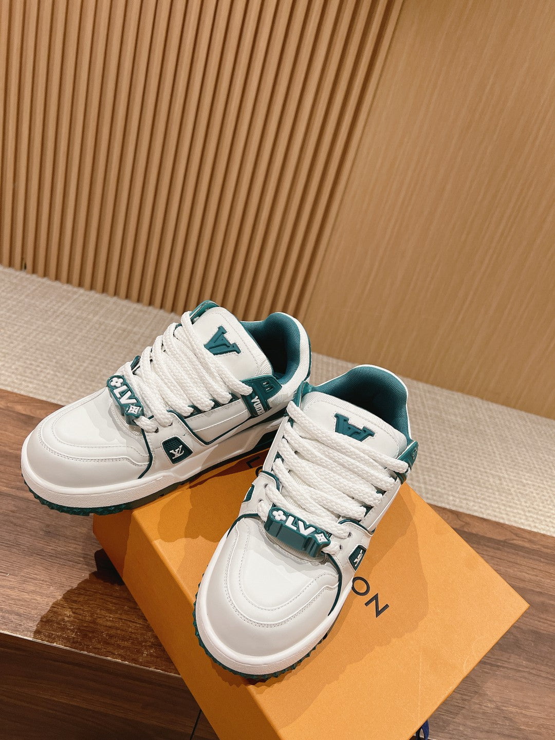 LV Trainer Maxi Sneaker White Mix Emerald Green Calfskin