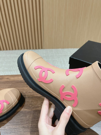 CC RAIN BOOTS BEIGE CREAM TPU WITH PINK LOGO