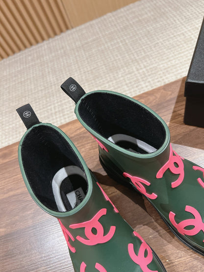 CC RAIN BOOTS GREEN FOREST TPU WITH PINK LOGO
