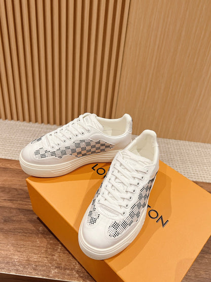 LV GROOVY SNEAKER IN WHITE DAMIER STRASS AND CALFSKIN