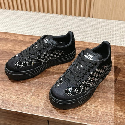 LV GROOVY SNEAKER IN BLACK DAMIER STRASS AND CALFSKIN