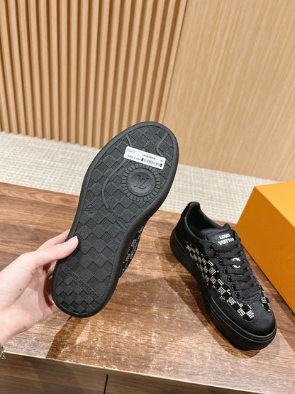 LV GROOVY SNEAKER IN BLACK DAMIER STRASS AND CALFSKIN