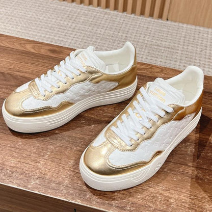 LV TRAINER SNEAKER IN GOLD MIX WHITE EMBOSSED CALFSKIN