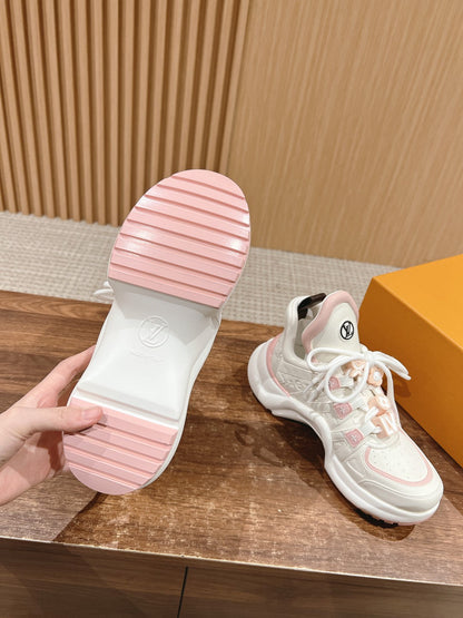 LV ARCHLIGHT SNEAKER IN WHITE MIX LIGHT PINK EMBOSSED CALFSKIN